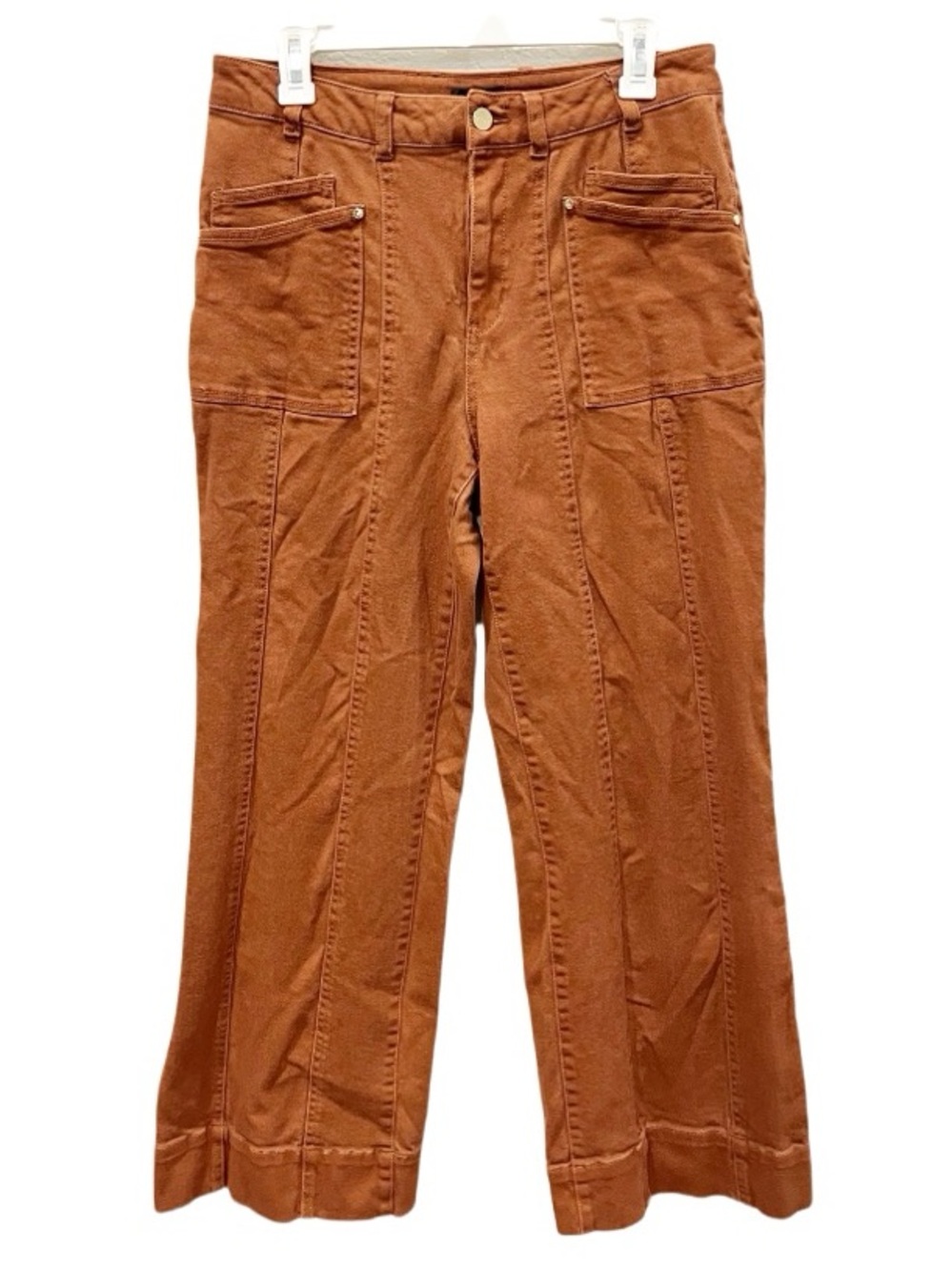 Cache Wide Leg Pants Women's 29‎ Seamed Patch Pockets Brown Boho Hippie Festival